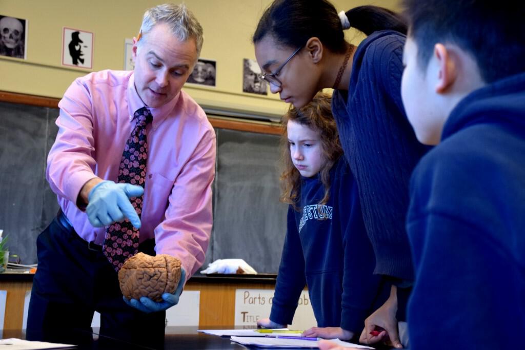 Dr. Wells visits the 6th Grade – and brings a brain!