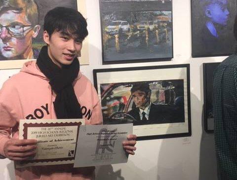 Tianya Zhou ’19 receives Presidents Award for his painting at the 20th Annual High School Regional Juried Art Exhibition